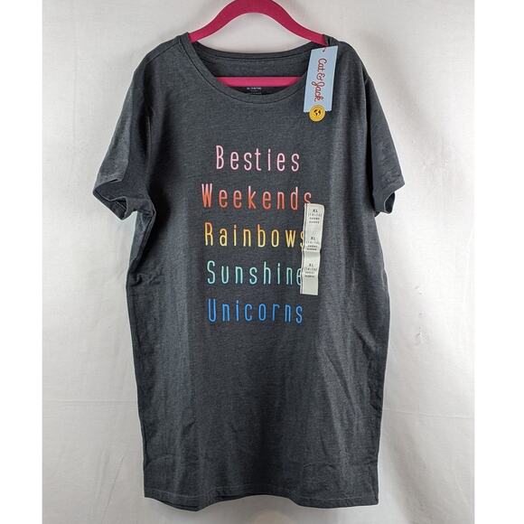 Besties‎ Short Sleeve Graphic T-Shirt Cat & Jack Charcoal Gray XL 14/16 Crew Top - Picture 1 of 7